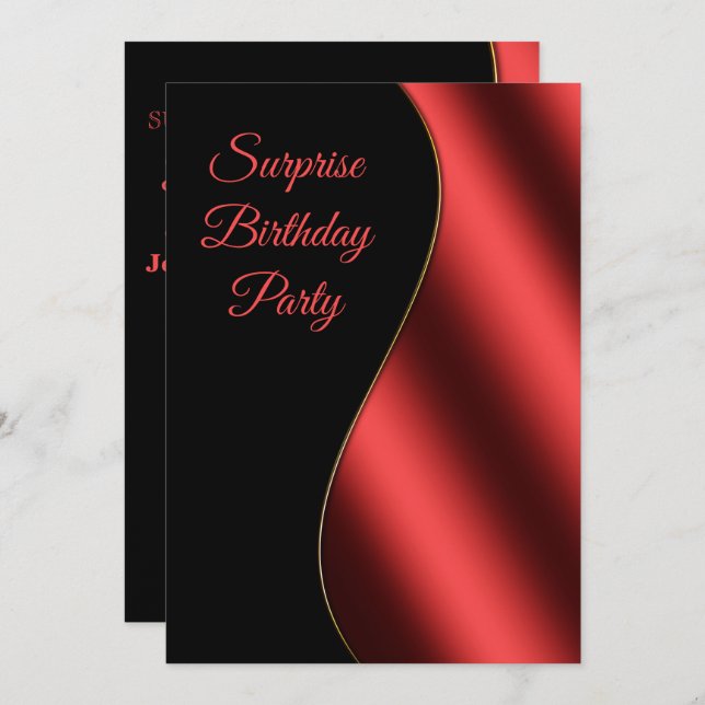 Invitation Romantique Rouge & Black Wave Surprise Anniversair (Devant / Derrière)