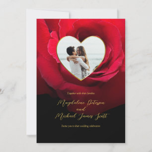 Invitation Romantique Rouge Rose Coeur Photo Cadre Mariage