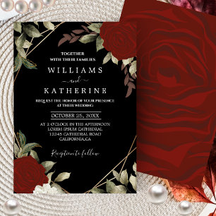 Invitation Romantique rouge rose couleur profonde Floral Mari