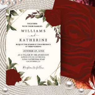 Invitation Romantique rouge rose couleur profonde Floral Mari