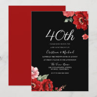 Romantique Ruby Rouge & Noir Floral 40e Anniversai