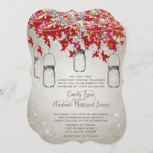 Invitation Romantique rustique Mason Jar Red Fall Tree