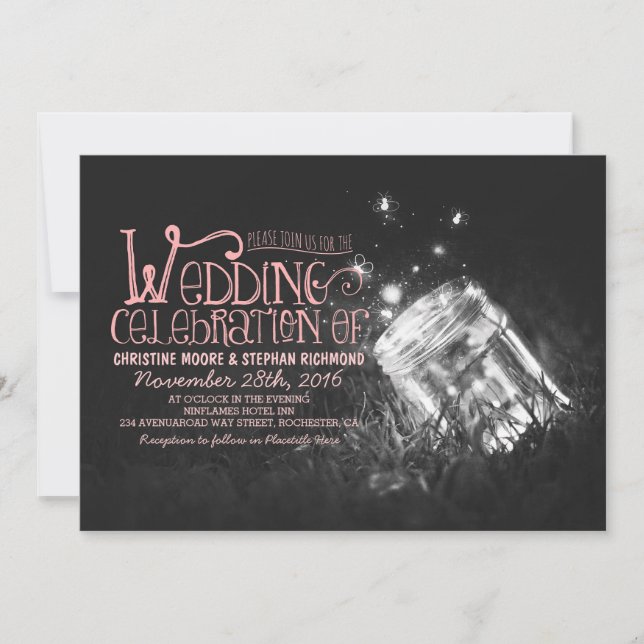 Invitation Romantique rustique mason jarre & lucioles mariage (Devant)
