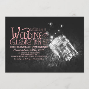 Invitation Romantique rustique mason jarre & lucioles mariage