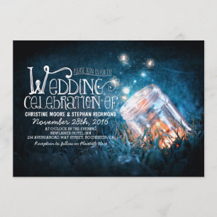 Invitation Romantique rustique mason jarre & lucioles mariage