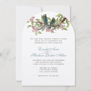 Invitation Romantique Rustique Oiseaux d'Amour Bleu Canard Ro