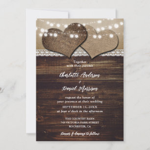 Invitation Romantique rustique Pays Chic Burlap Mariage dente