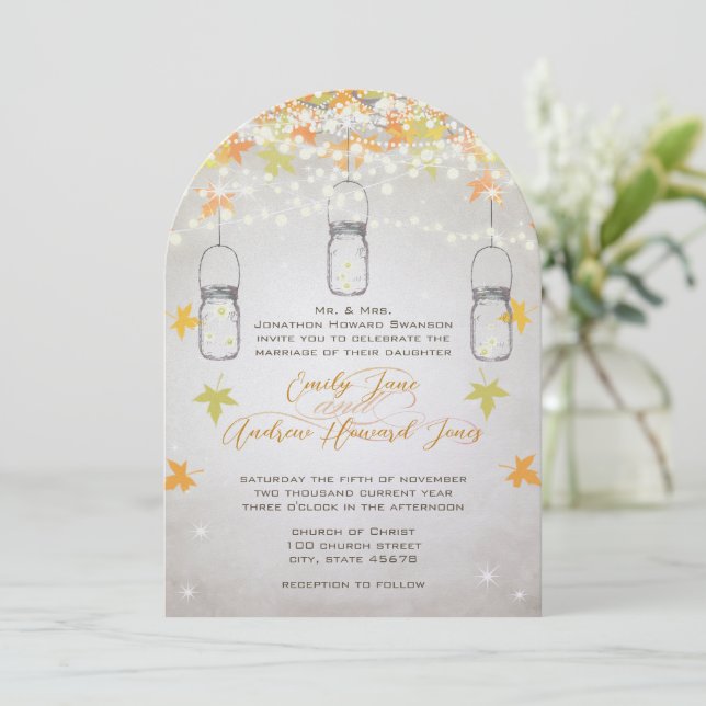 Invitation Romantique Rustique Pot en Verre Orange Jaune Arbr (Debout devant)