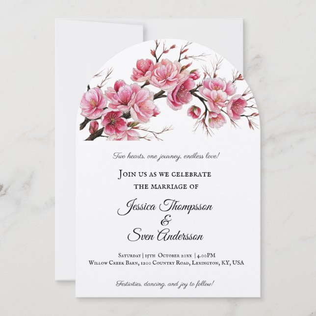 Invitation Romantique Sakura cerise Fleurs Mariage en fleurs (Devant)