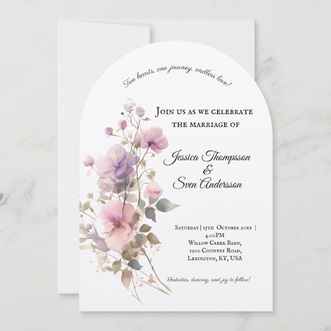 Invitation Romantique Sakura cerise Fleurs Mariage en fleurs (Devant)