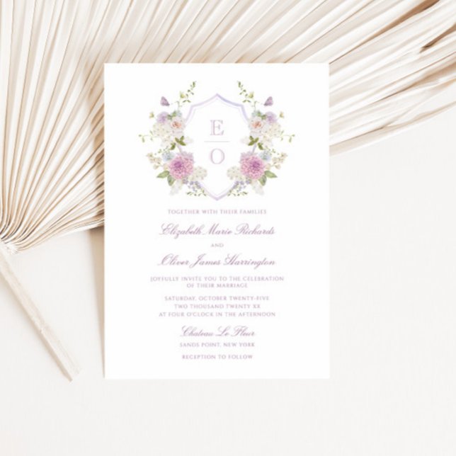 Invitation Romantique Soft Pastel Monogram Crest Mariage (Créateur téléchargé)