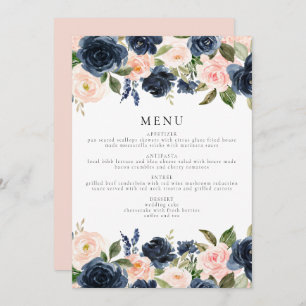 Invitation Romantique & sucré Marine Blush Floral Diner Menu