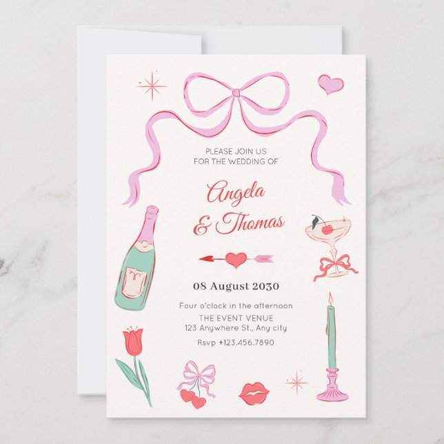 Invitation Romantique sucré valentine pastel mariage (Devant)