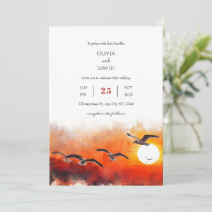 Invitation Romantique Summer Seagull Horizon Art Beach Mariag