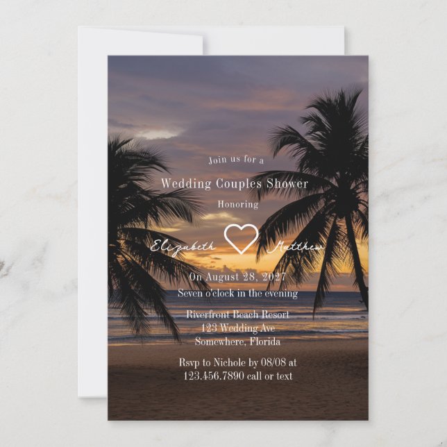 Invitation Romantique Sunset Beach Mariage Couples Douche (Devant)