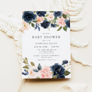 Invitation Romantique & Sweet Navy Blush Baby shower floral