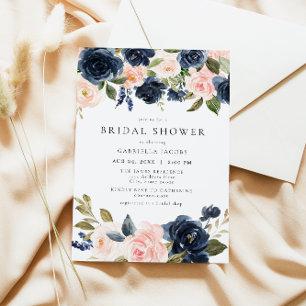 Invitation Romantique & Sweet Navy Blush Fête des mariées flo