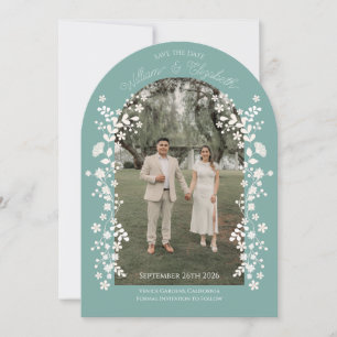 Invitation Romantique Teal Eucalyptus Floral Arch Enregistrez
