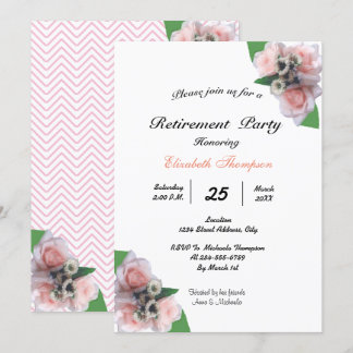 Invitation Romantique trois roses rose fleurie Parti de retra