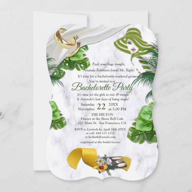 Invitation Romantique Tropical Bachelorette Party (Devant)