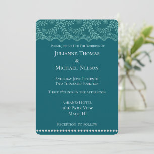 Invitation Romantique Turquoise dentelle Floral blanc Mariage