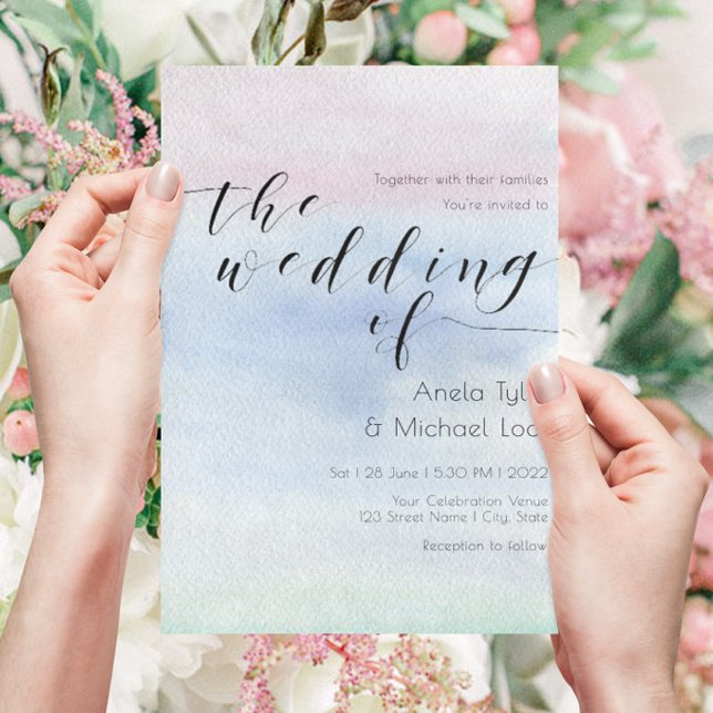 Invitation ©Romantique typographie pastel aquarelle Mariage l (Créateur téléchargé)