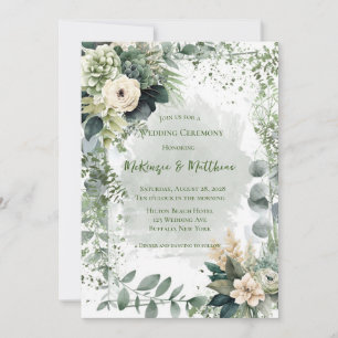 Invitation Romantique Vert Beige Peony Mariage