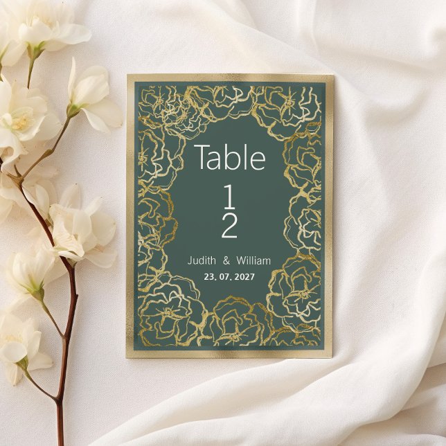 Invitation Romantique vert poussiéreux or rose flora Nombre d (Romantic dusty green gold rose flora Table Numbers)
