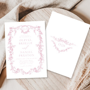 Invitation Romantique Victorien Blush rose Mariage Monogramme