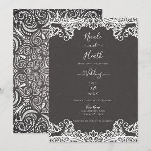 Invitation Romantique Vintage Bohème Blanc Dentelle Mariage M