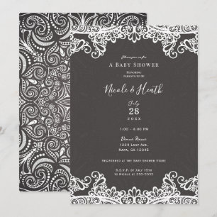 Invitation Romantique Vintage Boho Blanche dentelle Baby show
