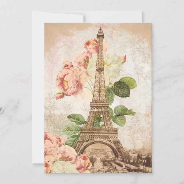 Invitation romantique Vintage de Paris Rose (Devant)