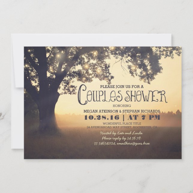 Invitation Romantique Vintage String Lights Arbre Couples Dou (Devant)