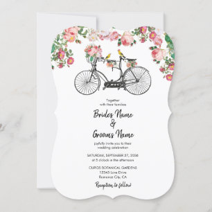 Invitation Romantique Vintage Vélo Fleurs & Oiseaux Mariage