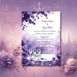 Invitation Romantique violet Floral Mariage Tour Eiffel