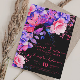 Invitation Romantique violet Floral Sweet 16 Anniversaire Noi