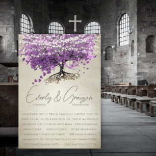 Invitation Romantique Violet Mariage de feuilles de coeur