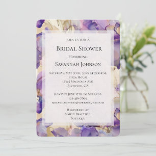 Invitation Romantique violet or Iris Fête des mariées florale