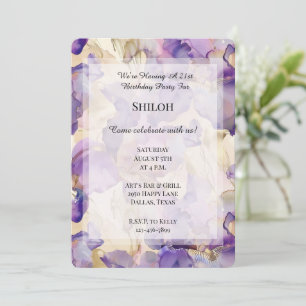 Invitation Romantique violet or Iris Floral Anniversaire