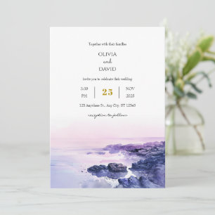 Invitation Romantique Violet Rocky Shoreline Dusk Beach Maria
