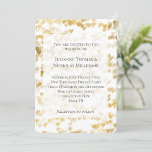 Invitation Romantique White Gold Hearts Mariage