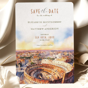 Invitation Rome Italie Aquarelle Enregistrer la date Colisée