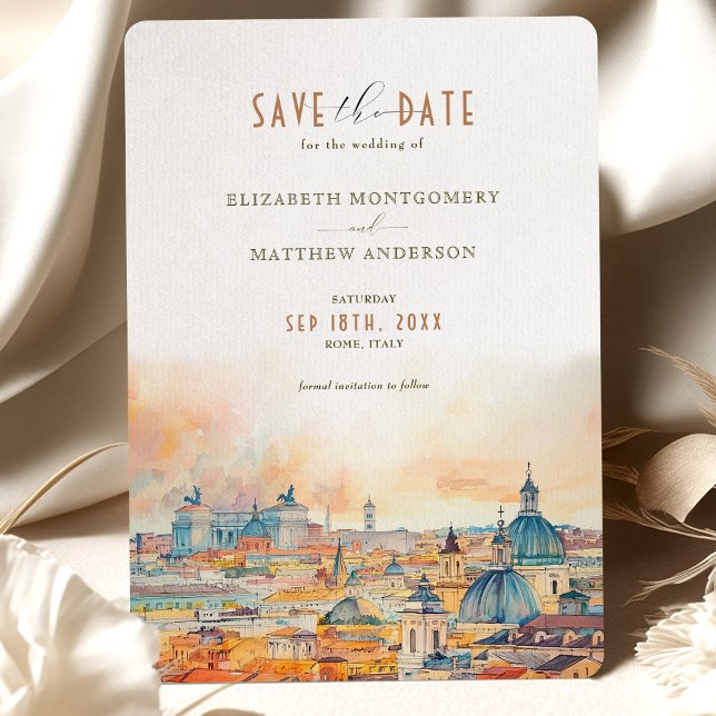 Invitation Rome Italie Aquarelles romantiques Save the Date (Créateur téléchargé)