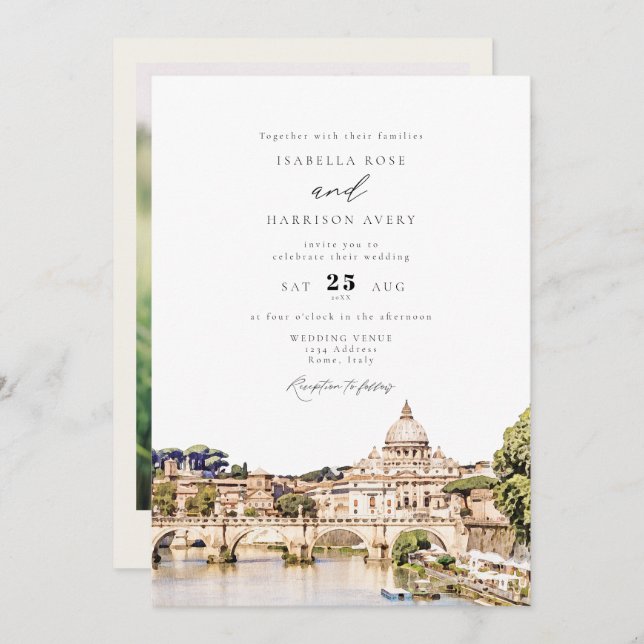 Invitation ROME Italie Skyline Destination Mariage (Devant / Derrière)