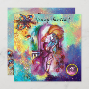 Invitation ROMEO ET JULIET Floral Blue Gold Étincelles