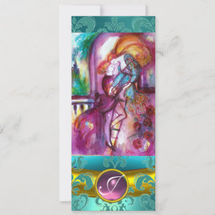 Invitation ROMEO ET JULIET rose Aqua Bleu, Turquoise Damas Fl