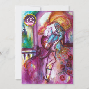 Invitation ROMEO ET JULIET rose Aqua Bleu, Turquoise Damas Fl