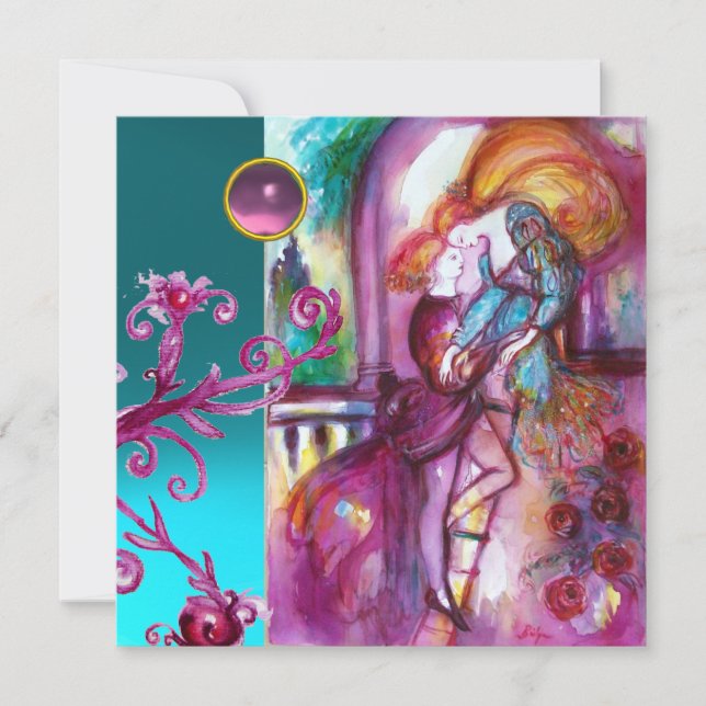 Invitation ROMEO ET JULIET /Turquoise Fils de Damas roses (Devant)