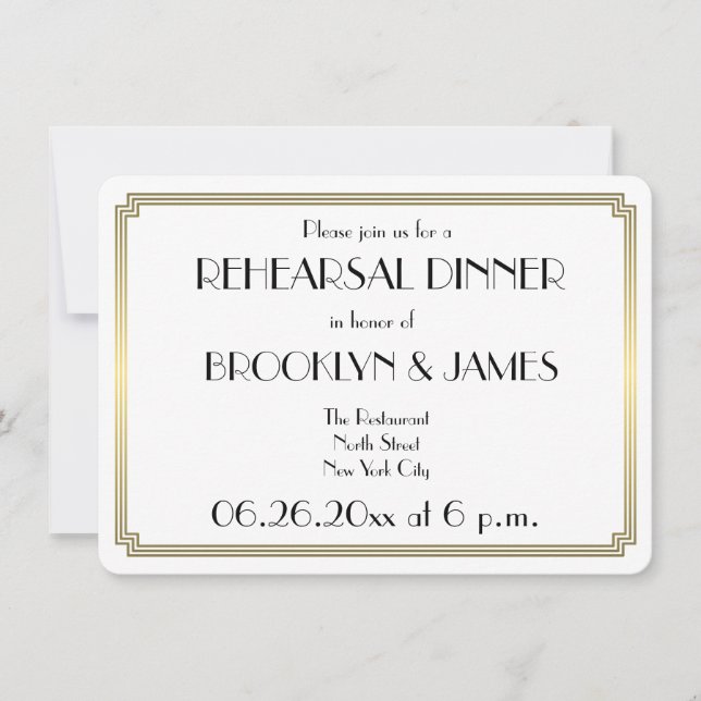 Invitation ronde de répétition de mariage Gatsby A (Devant)
