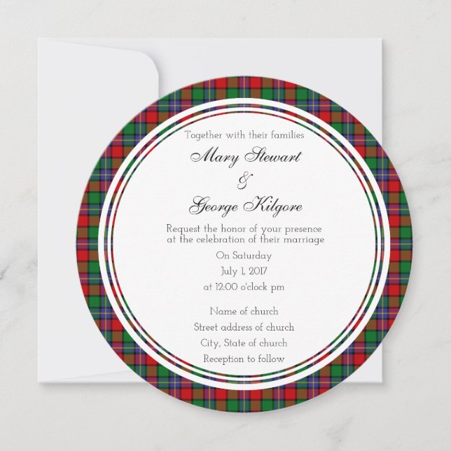 Invitation ronde du Mariage écossais Kilgore (Devant)